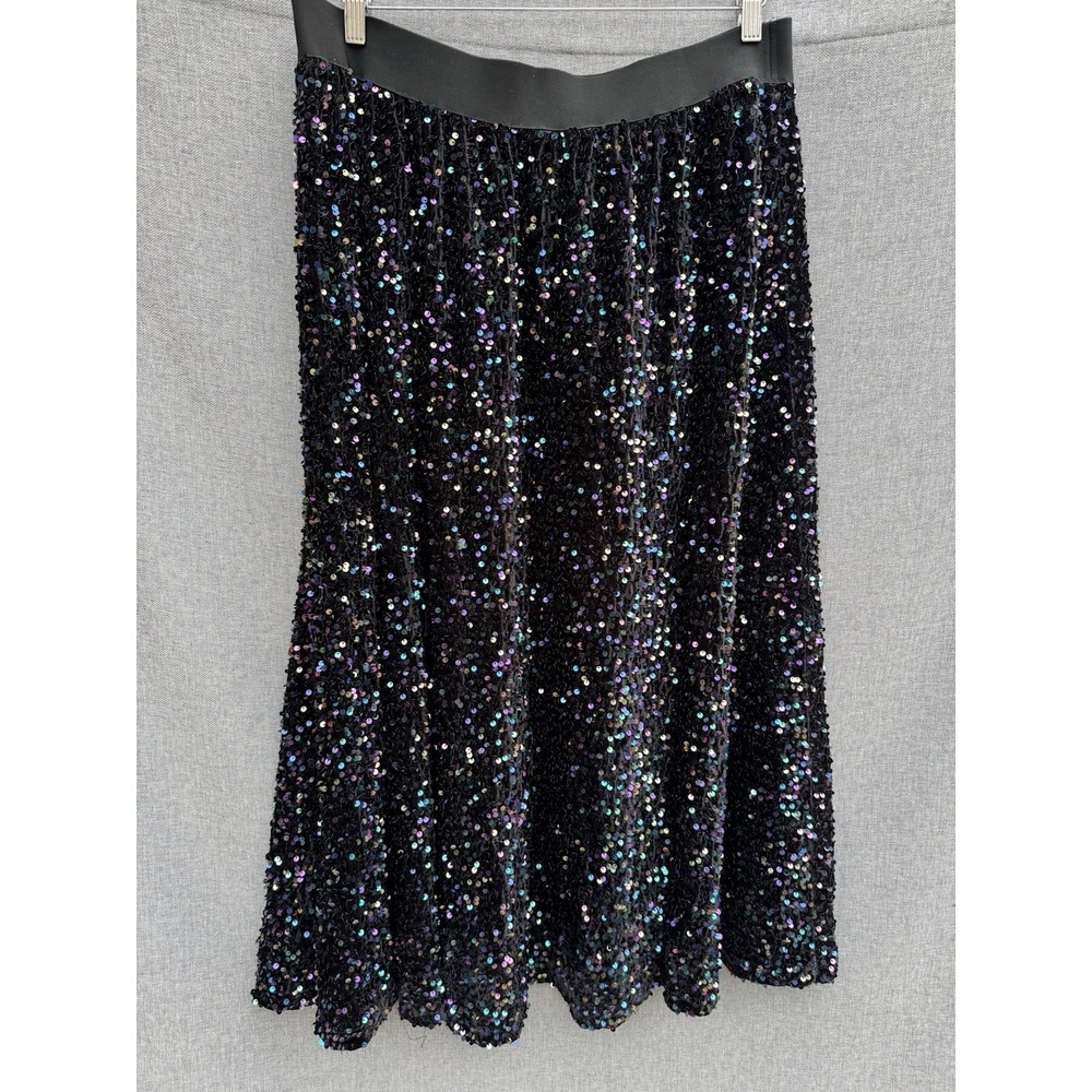 SEE AND BE SEEN Plus 3X Waistband Rainbow Sequin Pull On Long Maxi Skirt Black - Picture 1 of 6